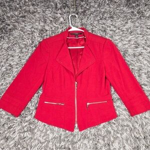 White House Black Market Red Structured Zipper Accent Blazer Jacket Size 4